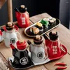 Vaisselle Ensembles Distributeur Bouteille D'huile Vinaigre Sauce Céramique Soja Olive Cruet Condiment Japonais Pot Pot Assaisonnement Conteneur Shoyu Cuisine