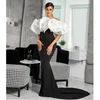 Plus Size Arabisch Aso Ebi Weiß Schwarz Ballkleider Meerjungfrau Trägerlos Satin Abend Formale Party Stilvolle Sexy Kleider für den zweiten Empfang 328 328