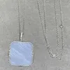 Kvinnor Jade Pendant Necklace 925 Silver Natural Amethyst Chalcedony Clover Square Pendant Classic Necklace Classy Luxury Party Jewelry