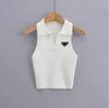 Hot Pr-a Summer White Women T-Shirt Tops Tees Crop Embroidery Sexy Shoulder Black Tank Casual Designer Solid Color Vest