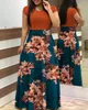 Urban Sexy Dresses Dresses For Women Summer Fashion Elegant O-Neck Contrast Floral Print Short Sleeve Maxi Dress Streetwear Vestidos 230809