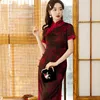 Etniska kläder traditionella tryckblomma kinesiska qipao klänningar sommar mandarin krage cheomgsam vintage knapp formell fest klänning retro