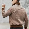 Men's Jackets Casual High Quality Pigskin Genuine Leather Men Short Winter Long Sleeve Stand Collar Rib Patchwork Slim Coats Plus Size