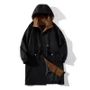 Trenchs pour hommes 2 couleurs 2023 automne et hiver coupe-vent à capuche mi-longueur haute qualité taille Wrap manteau décontracté poche veste 230809