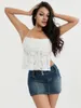 Женские танки Wsevypo белый цветочный декор Halter Tear-Up Tops Summer Sweet 2000-х годов без рукавов с перекрестной повязкой.