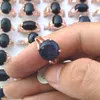 50pcs Natural Blue Sand Stone Rings Mixed Size For Women With Rose Gold color Base