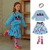 Pulôver infantil tricô saias 2023 outono coreano meninas meninos tricô casaco vestido conjunto roupas infantis de 2 a 7 anos 230809