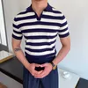 Polos de los hombres Primavera Verano Polo de punto Rayas Casual Slim Tees Hombres Solapa Business Pullover Camisetas de manga corta Ropa 230808