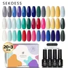 20+3 Pcs Gel Nail Polish Kit - Spring/Summer Elegant Grey, Dark Green, Red, Yellow, Blue, White & Glitter - Perfect for Holiday Gifts!