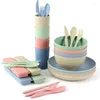 Flatware Sets 28PCS Wheat Straw Cutlery Camping Dishes Portable Tableware Set Dinnerware Fork Spoon Chopsticks Picnic