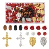 Akrylplast Lucite Cross Rosary Necklace Making Kit med Cinnabar Rose Bead Wood Bead Glass Pearl Bead Oval Center Link Connectors Charm DIY Supply 230809
