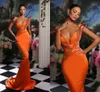 Elegant orange plus size sjöjungfru aftonklänningar för kvinnor älskling pärlstav kvällstävling klänningar special tillfälle födelsedag kändis party klänning formell slitage