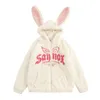 Dames Hoodies Sweatshirts Capuchon Katoenen Kleding Vrouwen Schattig Fun Bunny Oren Lam Fluwelen Katoenen Kleding Mode Losse Rits Capuchon Warme Jas Streetwear 230808