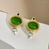 Oorknopjes Franse smaragd ovaal gevormde vintage imitatieparel pendientes moderne mode-accessoires