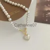 Colares com Pingente Branco Imitação Pérola Colar de Contas Feminina Pedra de Cristal Pingente de Coração Linda Menina Colar de Jóias Collier Femme J230809