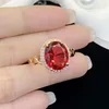 Cluster Rings Elegant Chic Red Austrian Crystal Ruby Gemstones Diamonds For Women Rose Gold Filled Jewelry Bijoux Party Accessory Gifts