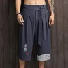 Shorts Masculino Calças de Ioga Estilo Japão Calças Cropped Linho Quimono Japonês Tradicional Homens Roupas Asiáticas Calça de Banho Casual Solta