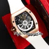 ZYF 67-01 Orologio da uomo meccanico automatico Cassa in acciaio con diamanti in oro rosa Quadrante scheletrato Indicatori numerici Cinturino in caucciù bianco eternità Orologi Herrenuhr Reloj