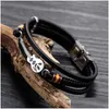 Charm Bracelets Stainless Steel Mini Guitar Leather For Men Punk Personalized Genuine Rope Bangle Music Fashion Jewelry Gift Drop Deli Dhqwv