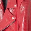 Chaquetas de hombre Mauroicardi Spring Red Pattern Faux Leather Biker Jacket Manga larga Cremallera Tallas grandes Diseñador Hombres Ropa 4xl 5xl 230808