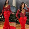 2024 vermelho frisado sereia vestidos de baile profundo decote em v manga longa feito sob medida plissado vestidos de noite robe de mariee