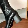 Botas de mujer de piel auténtica de 6,5 cm de grosor, tacón alto, puntiagudas, cremallera lateral, otoño hasta la rodilla, elegantes para mujer, de gama alta, occidental