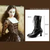 Boots Women Victorian Modern Punk Style Round Toe Lace Up Low Med Strange Heel Fashion Mid Calf Western Boots Shoes Woman 230808