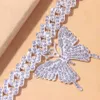 Punk Kristall Sandalen Big Butterfly Fußkettchen für Frauen Großhandel Männer 2023 Rapper Kubanische Link Kette Armbänder Iced Out Fußkettchen Chunky 230719