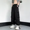 Men's Pants Men Solid Cargo Harajuku Hip Hop Elastic Waist Loose Trousers Streetwear Male Casual Pockets Drawstring Baggy Wopmen