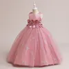 Meisjesjurken roze tule bloem voor bruiloften prinses kind elegante mouwloze avondfeest prom prom first communion optocht baljurk