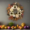 Fleurs décoratives couronne de citrouille blanche pour l'automne jour de Thanksgiving baie de tournesol intérieur extérieur mur fenêtre décor à la maison