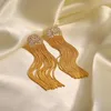 Stud Earrings Stainless Steel PVD 18K Gold Plated Tarnish Waterproof Rhinestoned Long Tassel For Woman Jewelry Wholesale Trendy