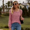 Damesblouses Lente Herfst T-shirt Lange mouw Stretch Ronde hals Effen kleur Manchet Dames Tops Shirt Pullover