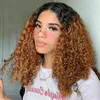 1B / 27 Ombre Couleur Cheveux Humains Dentelle Frontale Perruques Avec Bébé Pré Cueilli Brésilien 13x4 Avant Bouclés Perruque