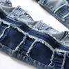 Męskie dżinsy punkowe Niebieska patchwork moda Midrise Slim Stals Hip Hop Biker Pants Pants 230809