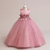 Meisjesjurken roze tule bloem voor bruiloften prinses kind elegante mouwloze avondfeest prom prom first communion optocht baljurk