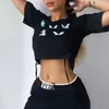 Damen T -Shirts Mode Schmetterling gedruckt Navel Crop Top Frauen O Hals lose Kurzarm Drawess T -Shirt Sommer Casual Sports