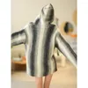 Women's Sweaters Long Hooded Oversized Sweater Women Thick Warm Mohair 2023 Fall Winter Gray Black White Stripd Lazy Oaf Pullover