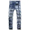 Męskie dżinsy punkowe Niebieska patchwork moda Midrise Slim Stals Hip Hop Biker Pants Pants 230809