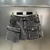 Grundlegende Freizeitkleider PREPOMP Frühling Umlegekragen Langarm Kurze graue Jeansjacke Doppeltaschen Minirock Zweiteiliges Set Outfits GH318 230808