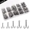 Balıkçılık kancaları 130pcs kutu uzun shank çift balıkçılık kancası kurbağası yem kancaları jig bas için fishhooks 230809 için sinek bağlama duple