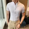 Chemises décontractées pour hommes Plus Size Business Formal Camisa Social Masculina Streetwear Button Up Short Sleved Men Dress Summer Thin Mens Clothing