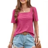 Camicette da donna Summer Square Neck T-shirt Fashion Hollow Lace manica corta Casual Top Office Lady Blusas Femininas Abbigliamento