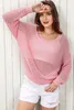 Knitted Eyelets Round Neck Long Sleeve Women Tops And Blouses