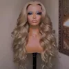 Perucas sintéticas brasileiras de cinzas leves de cinza loira sem glueless13x4 Lace Frontal Wig Wig Wig Mel Honey Blonde Synthetic Fechamento de renda peruca para mulheres