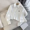 Designer Women Shirts Leter Embroidered Rhinestone T Shirt Woman Luxury Long Sleeve Cropped Tops Elegant Charming Girl Lapel White Blue Blouse 153