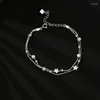 Bracelets à maillons couleur argent Double couche étoile givrée perle Bracelet pour femmes fille anniversaire Simple doux boule lisse bijoux fins goutte