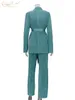 Women s Suits Blazers Clacive Autumn Green Pleated Pants Set Bodycon Slit Trosuer Fashion Lace Up Long Sleeve Blazer 2 Piece Set s Outfits 230809