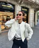 Women's Jackets Fashion Pocket Short Jacket Women Solid O Neck Long Sleeve Coat Spring Autumn White Casual Female Single Breasted Outwear 230808