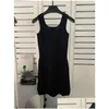 Vestidos casuais básicos Malha Vestido de grife para mulher Camiseta longa preta Menina Roupas femininas Verão Senhora Bodycon Sem mangas Algodão Kni Dhfy9